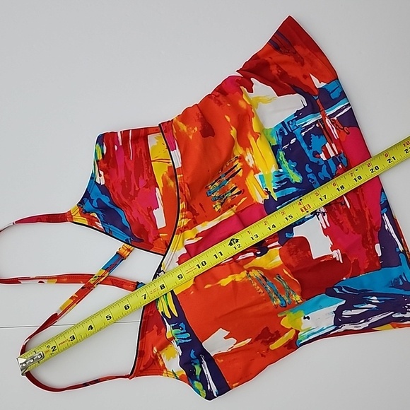 Simon Chang Tankini Top  Raceback Multi Colour Red Blue Padded Cups Size 10 - Picture 12 of 12
